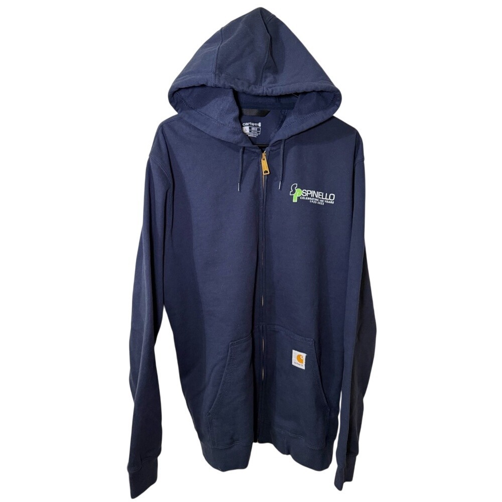 Carhartt Full Zip Kangaroo Pocket Hoodie Navy Mens L Loose Fit Company Logo Work